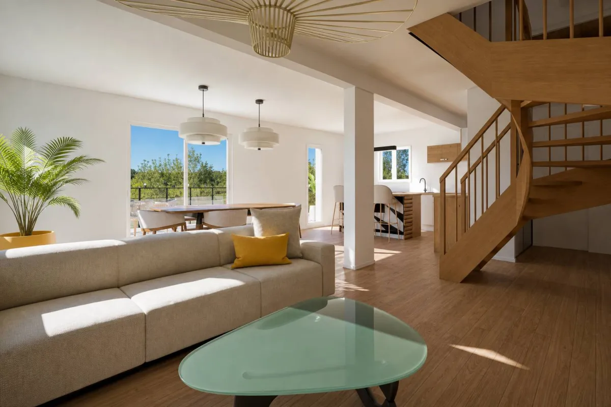Intérieur lumineux d'une maison neuve construite par Maisons Françaises des Alpes en Isère